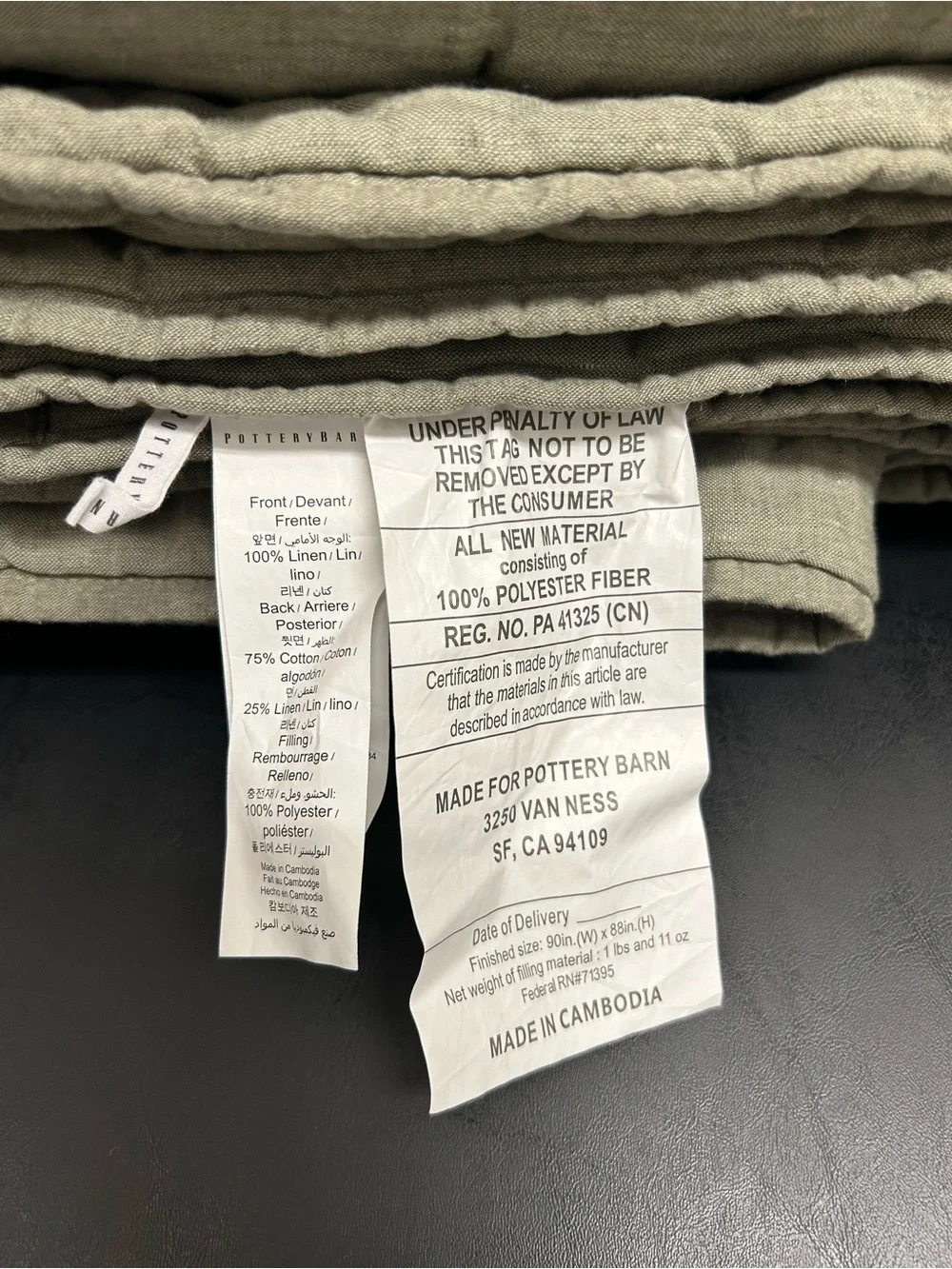 Pottery Barn Belgian Linen tufted quilt